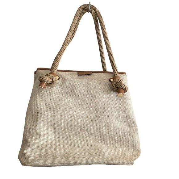 Michael Kors Maritime Beach Tote Canvas Beige X Large Rope Handles - Picture 1 of 15